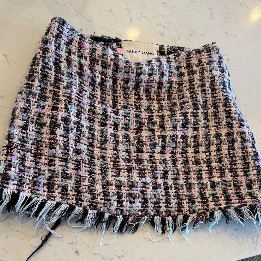 Sandy Liang Black and White Tweed Mini Skirt